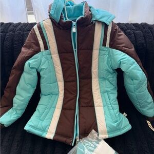 Brown and Blue Puffer Jacket